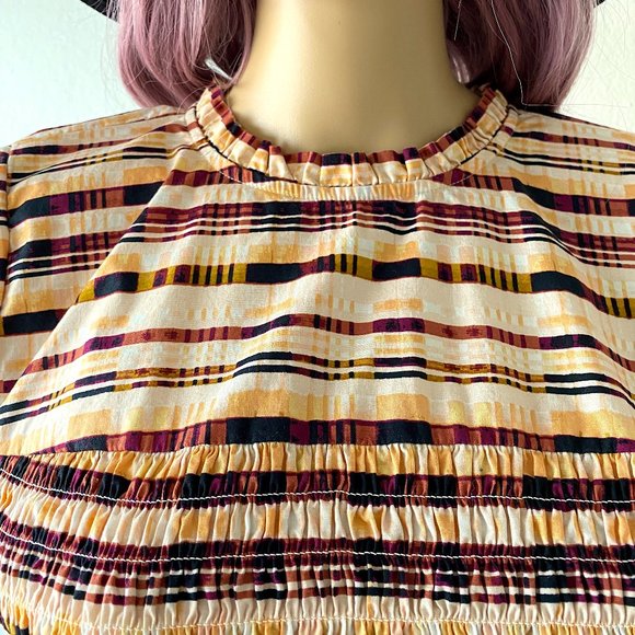 Puffed Sleeve Blouse Ruched Top Fit and Flare Blouse Ruffled Top Statement Piece - Picture 6 of 10